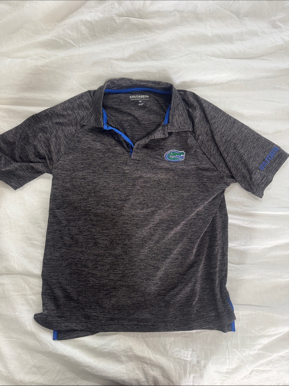 Colosseum Men's Heathered Charcoal Polo with Blue Trim & Gators Logo
